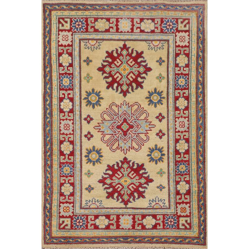 Yellow Kazak Oriental Accent Rug Handmade Wool Carpet - 2'9" x 4'3"