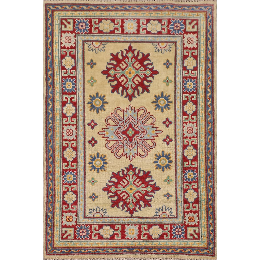Yellow Kazak Oriental Accent Rug Handmade Wool Carpet - 2'9" x 4'3"