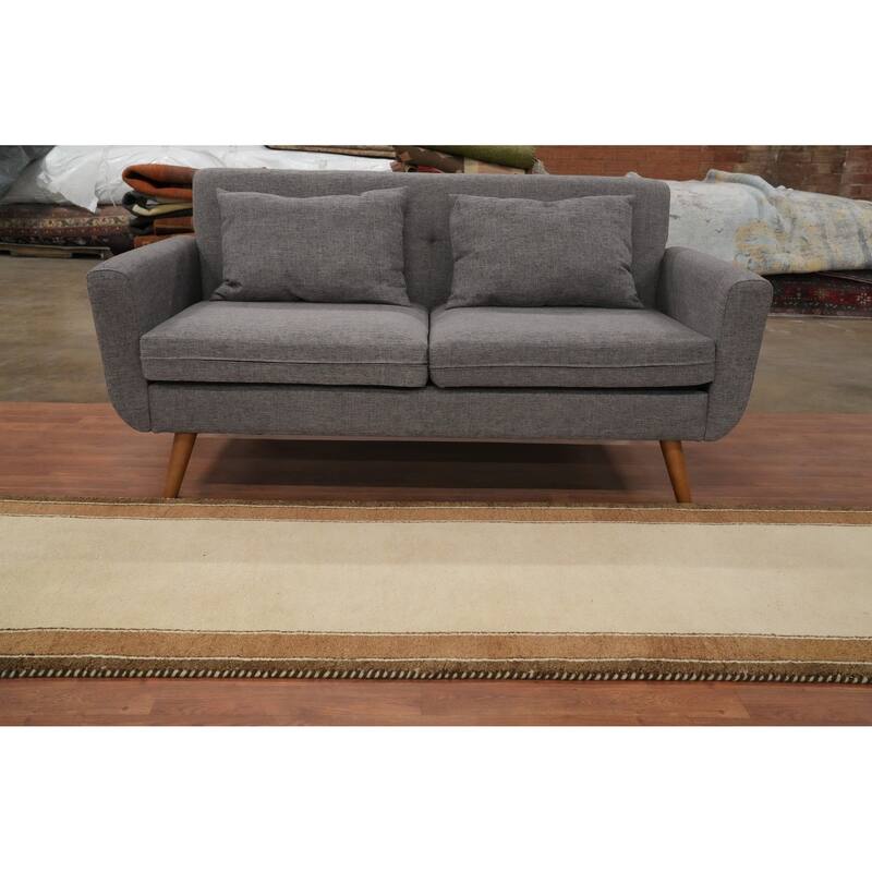 Hand Knotted Oriental 100% Wool Carpet Modern Bordered Beige & Ivories Gabbeh Runner Rug - 8' 4'' X 2' 8''