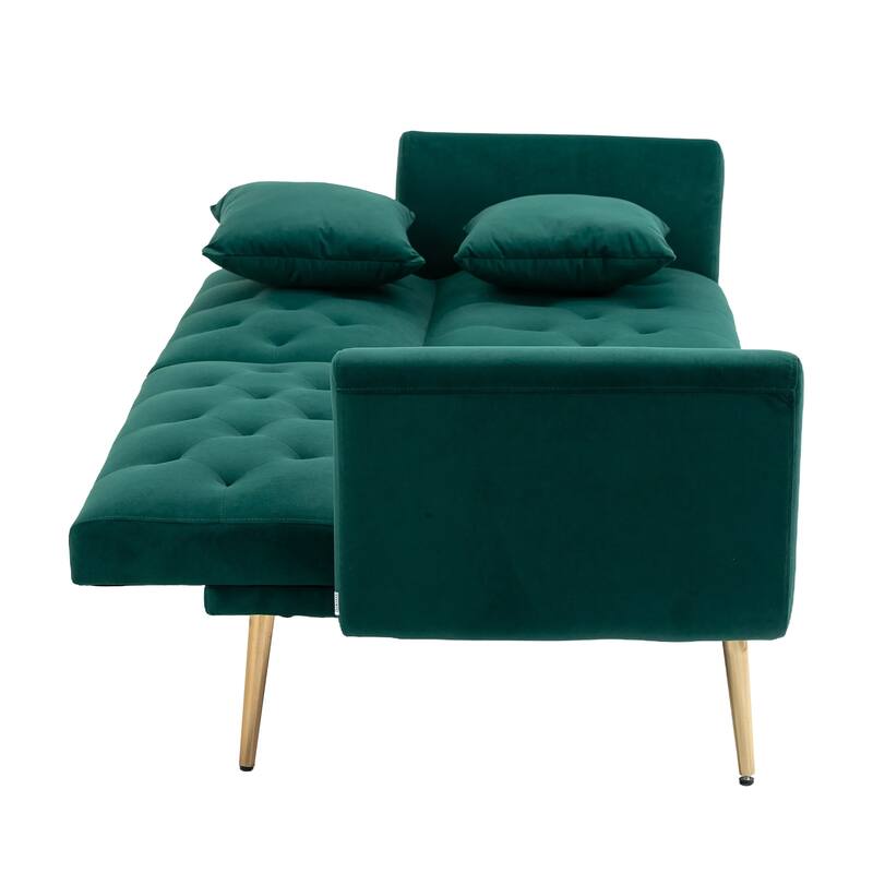 65.35" Velvet Futon Sofa Bed with Adjustable Backrest