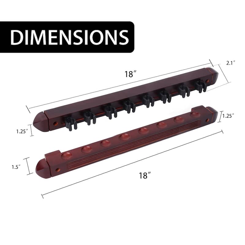 GSE™ 8-Pool Cue Wall Mounting Billiard Cue Rack, 2-Piece Hanging Wall Mounted Pool Cue Stick Holder
