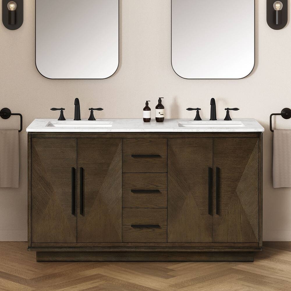 OVE Hale Aged Oak Bathroom Vanity with Engineered Marble Top