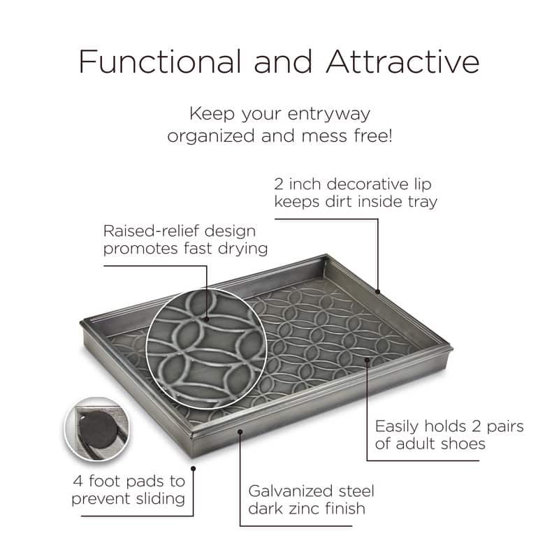 20" Double Circles Boot Tray for Boots, Shoes, Plants, Pet Bowls, and More, Dark Zinc, Gray Finish by Good Directions