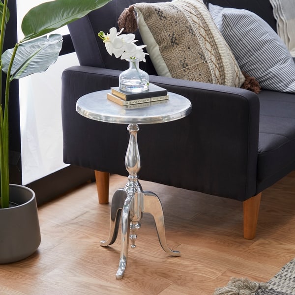 slide 2 of 22, Silver Aluminum Metal Small Turned Accent Table with Scroll Legs Silver
