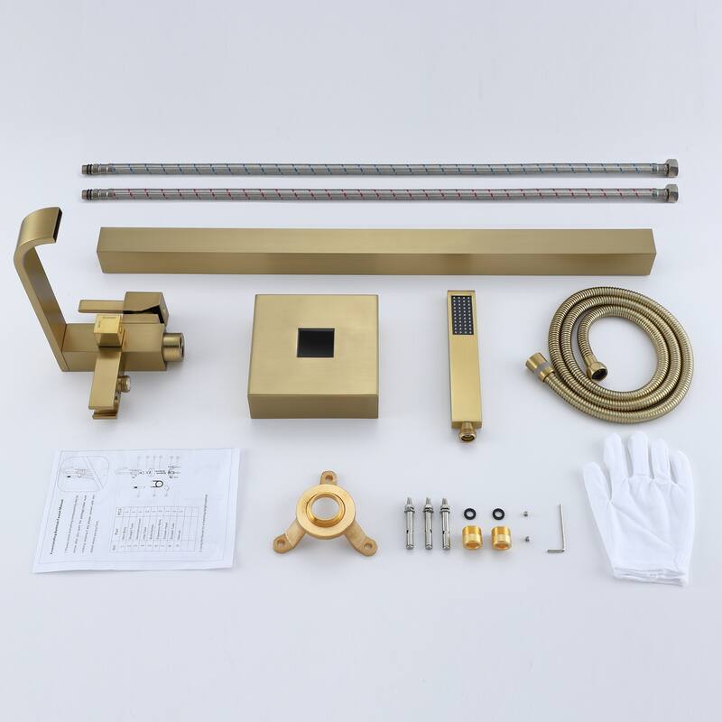Luxury Brushed Gold 2-Way Bathtub Faucet Freestanding Tub Filler With Handheld Shower