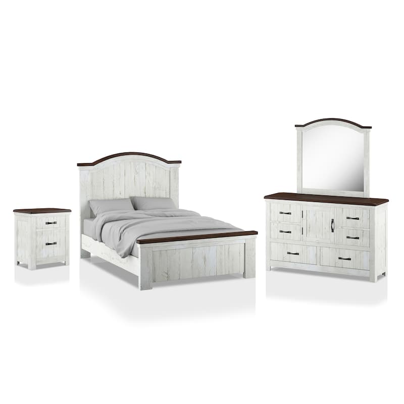 Ynez Farmhouse White Pine 4-Piece Panel Bedroom Set with USB Port by Furniture of America