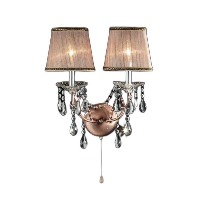 Silver and Pink Faux Crystal Dual Light Hanging Wall Sconce - 17.5" x 15" X 7"