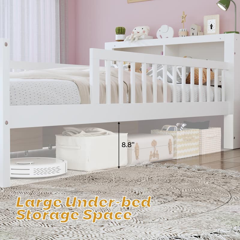 Twin Size Bed with Headboard Storage Rack for Safety