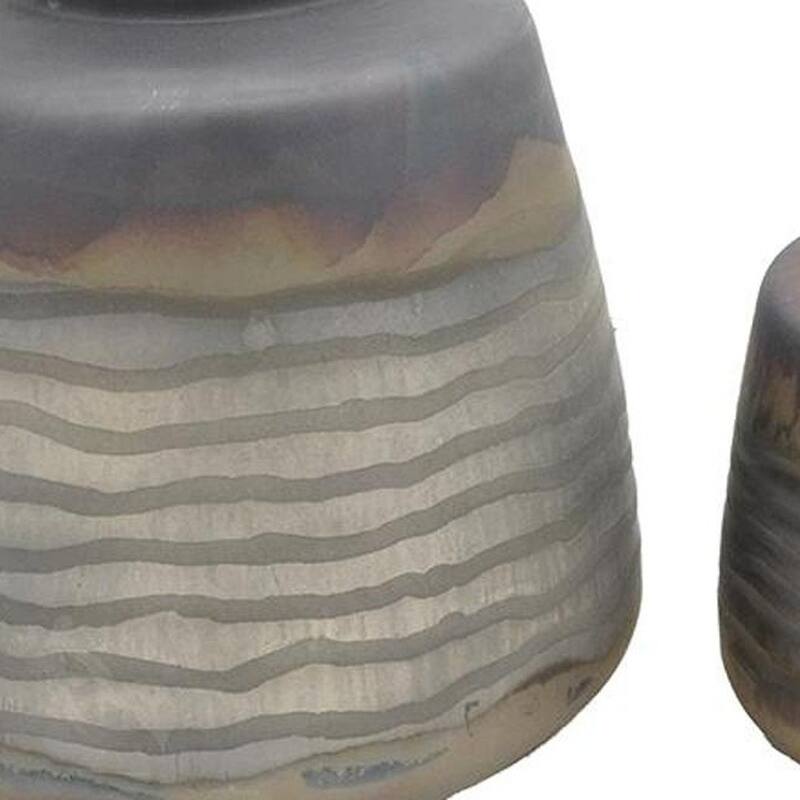 Set of Two Black And Gray Abstract Glass Round Table Vases - 22.50