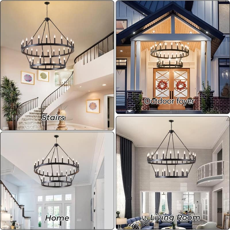 48in 2 Tier Wagon Wheel Chandelier, 36-Light Extra Large Chandelier