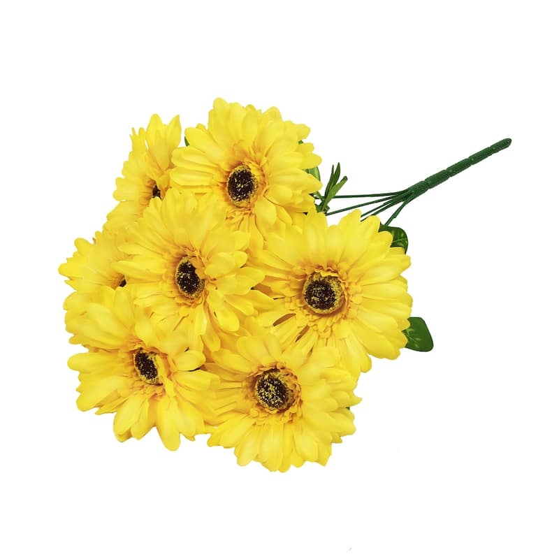 Set of 3 Yellow Artificial Gerbera Daisy Flower Stem Bush Bouquet 16in - 16" L x 10" W x 10" DP