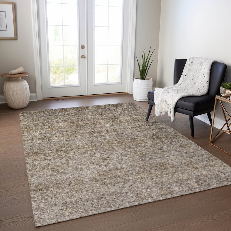 Machine Washable Indoor/ Outdoor Ombre Damask Chantille Rug - Brown - 9' x 12'
