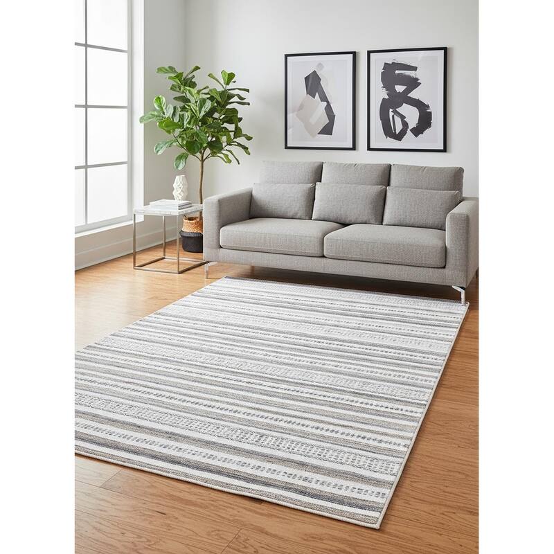 HomeRoots Striped Modern Rectangle Area Rug - 5' X 8'