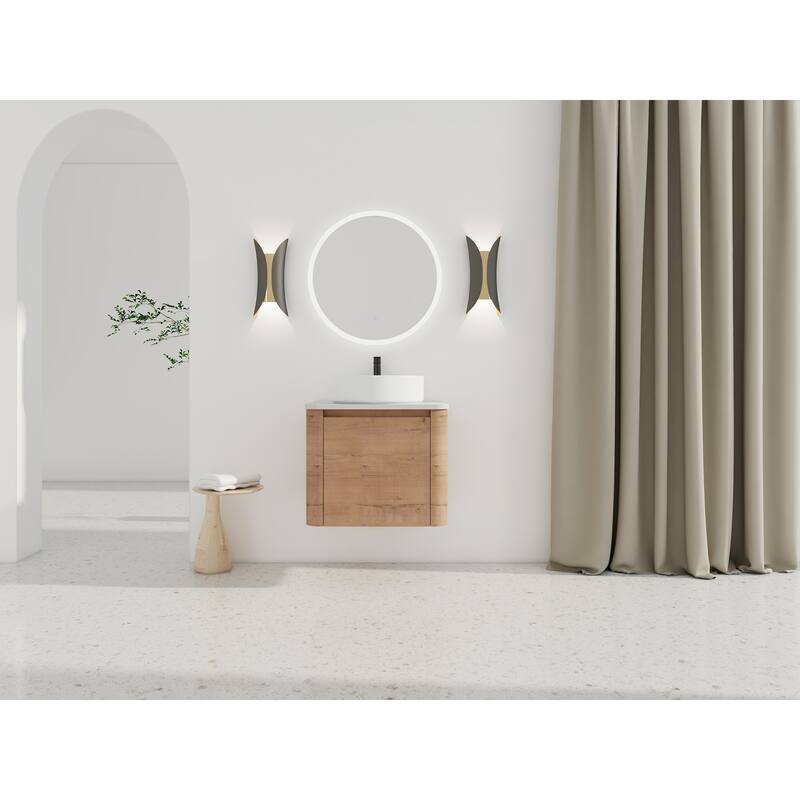 24'' Wall-Mounted Bathroom Vanity With Ceramic Art Sink & 1-Soft-Close Door,KD-Packing, Plywood