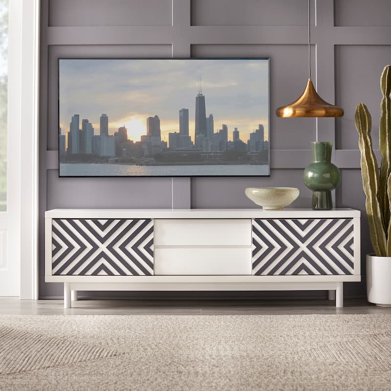 Lifestorey Mason Mid-century Geometric TV Stand - White/Black