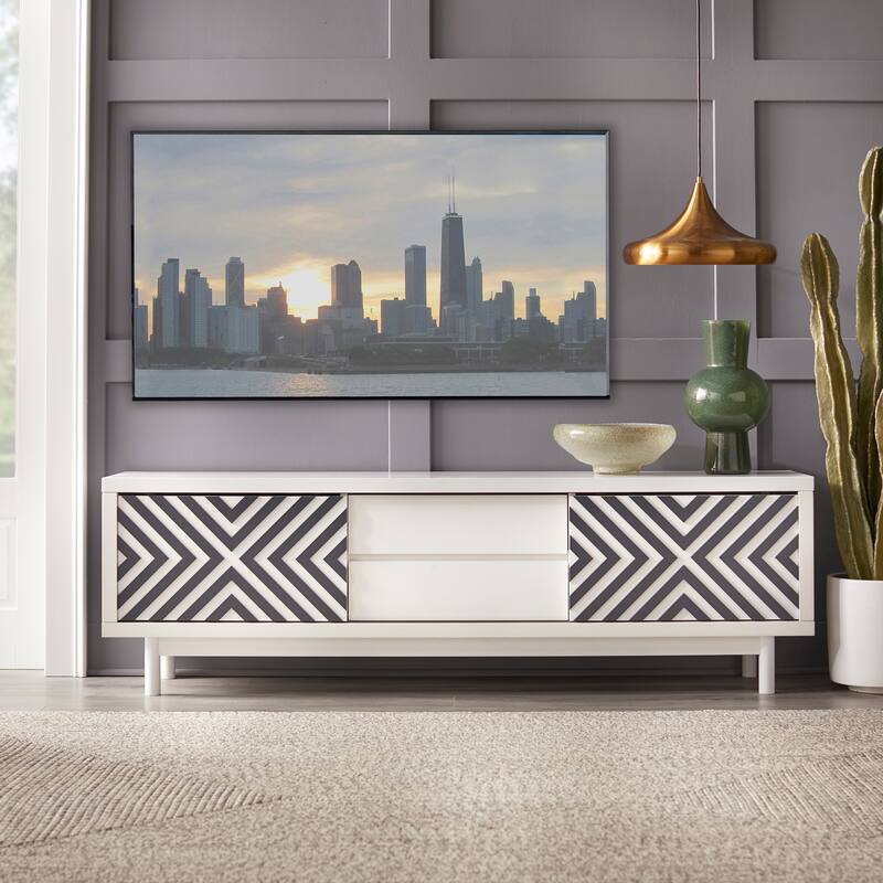 Lifestorey Mason Mid-century Geometric TV Stand - White/Black
