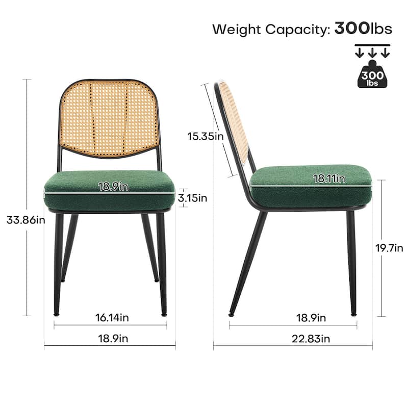 Upholstered Rattan Dining Chairs Set of 2 Side Chair - 33.86"H x 18.9"W x 22.83"D
