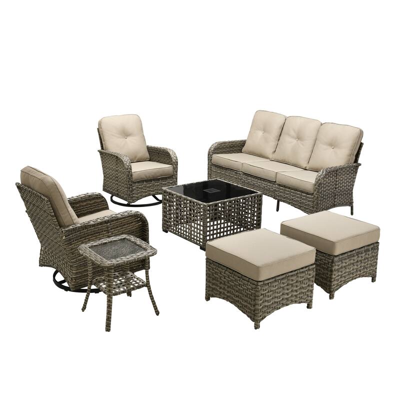 OVIOS 7-piece Patio Wicker Conversation Furniture Set