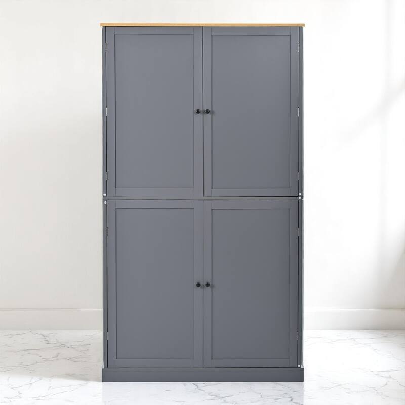 40.2" Wide Freestanding Kitchen Pantry with Adjustable Shelves, 2 Drawers, 8 Door Racks, White MDF Storage Cabinet - Grey