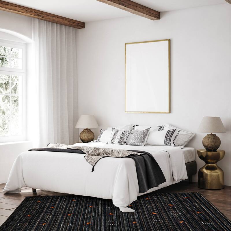 ECARPETGALLERY Hand Loomed Kashkuli Gabbeh Dark Grey Wool Rug - 5'0 x 7'11