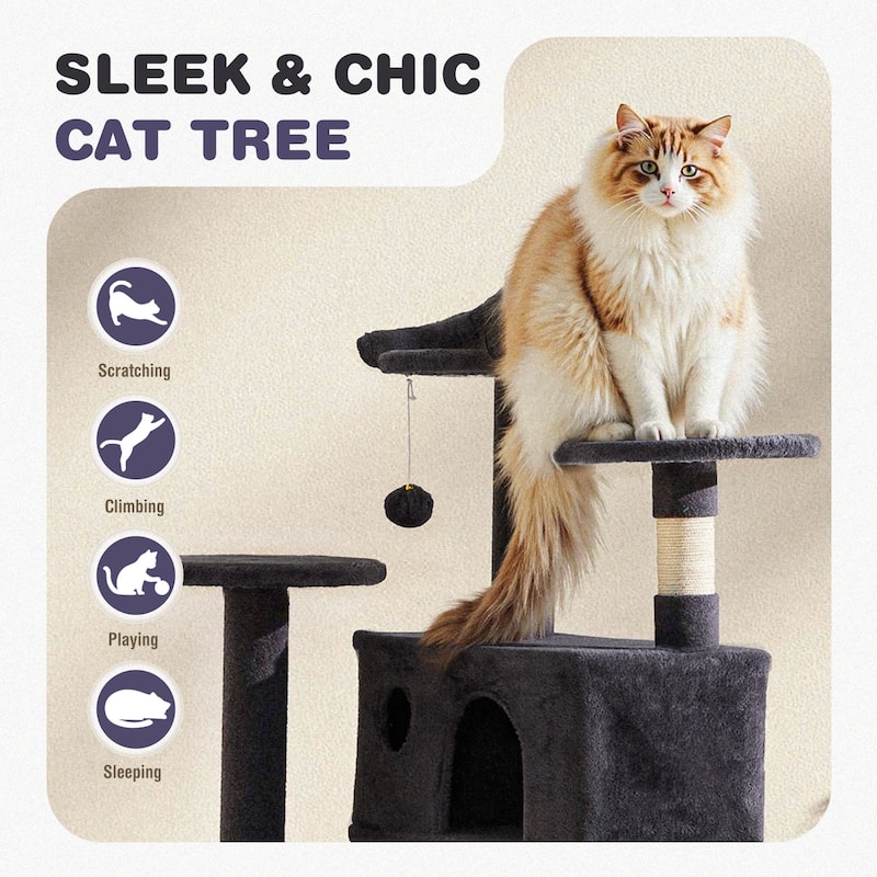 Cat Tree Tower with Scratching Posts and Cond,Multi-Level Kitty Climber for Indoor Cats