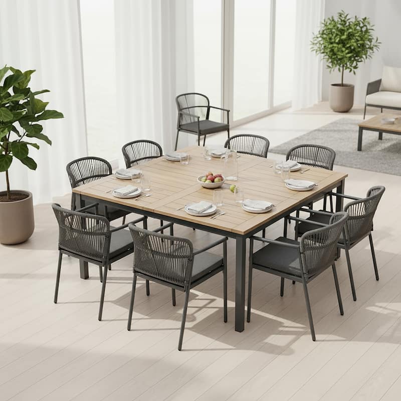 Set of 2 Bina Grey Outdoor Dining Chair with Hand-Woven Synthetic Rattan Back