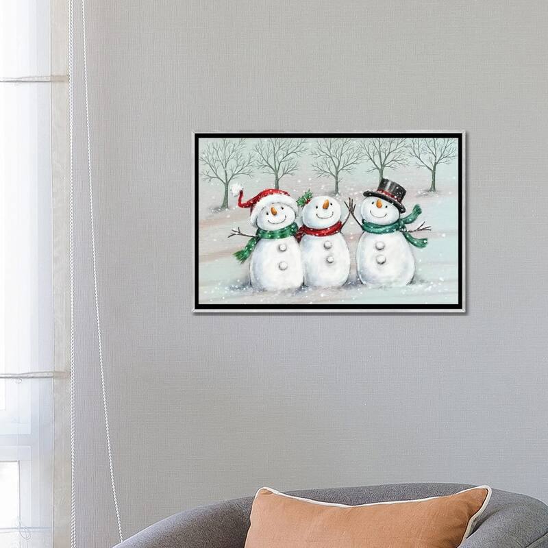 iCanvas "Three Snowmen II A" by MAKIKO Framed