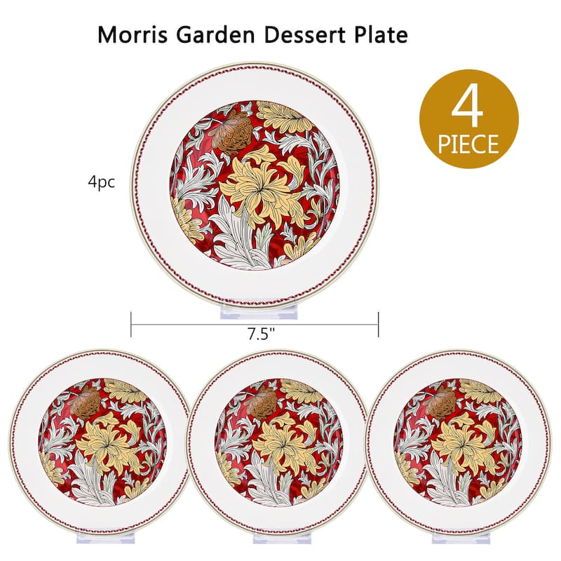 STP Goods Morris Garden Bone China Dessert Plate Set of 4 - 7.5"