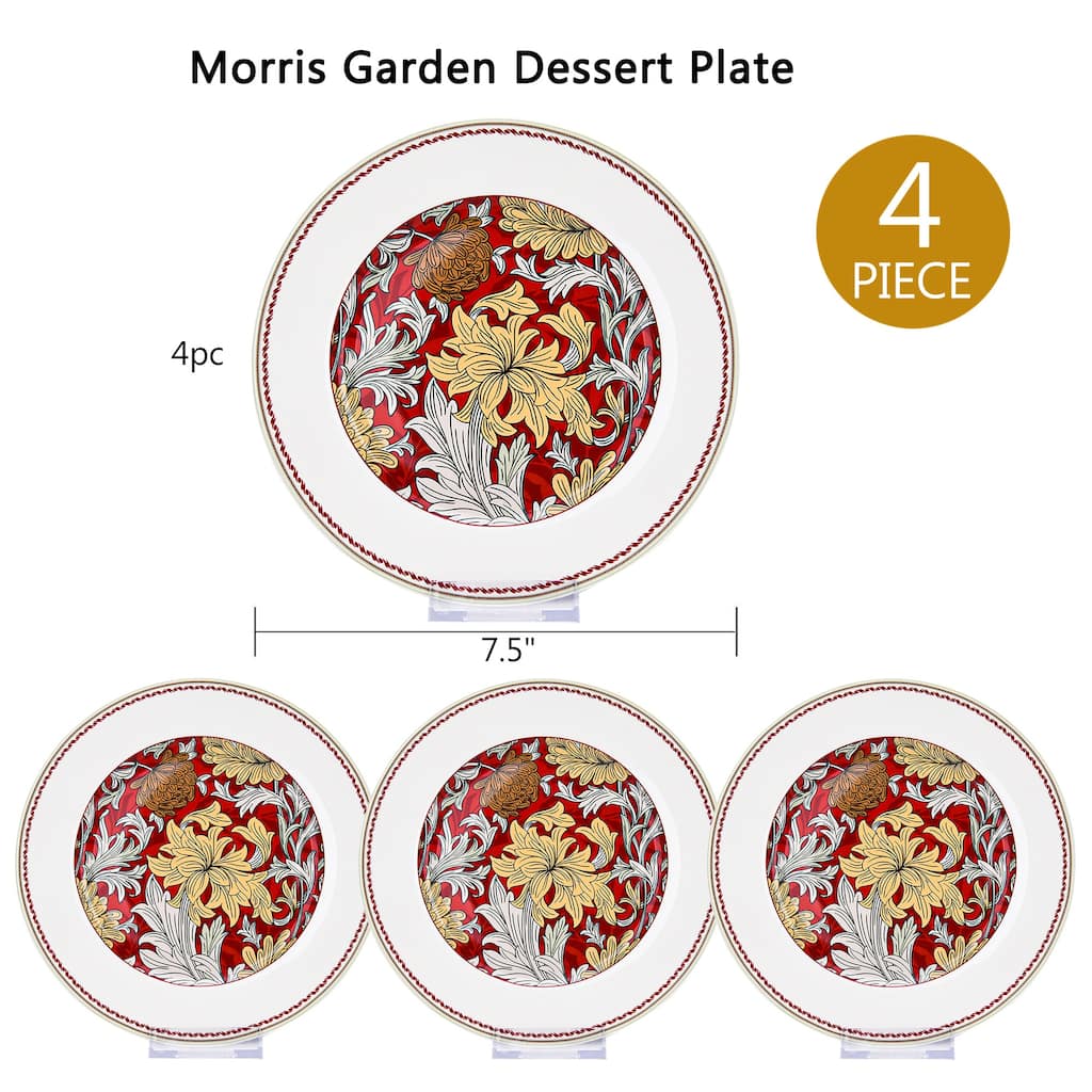 STP Goods Morris Garden Bone China Dessert Plate Set of 4 - 7.5"