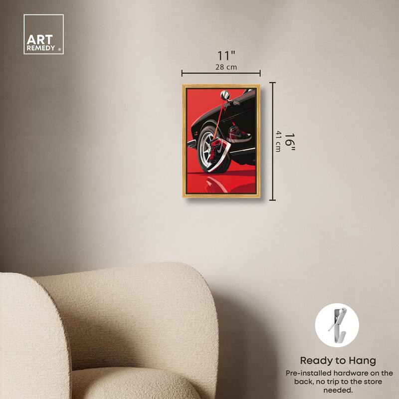 Red Bold Sneaker and Car Canvas by Art Remedy