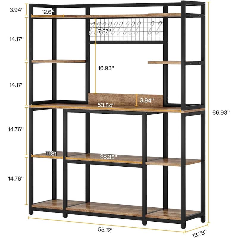55" Wide Kitchen Hutch Cabinet Microwave Stand with 11 Hooks