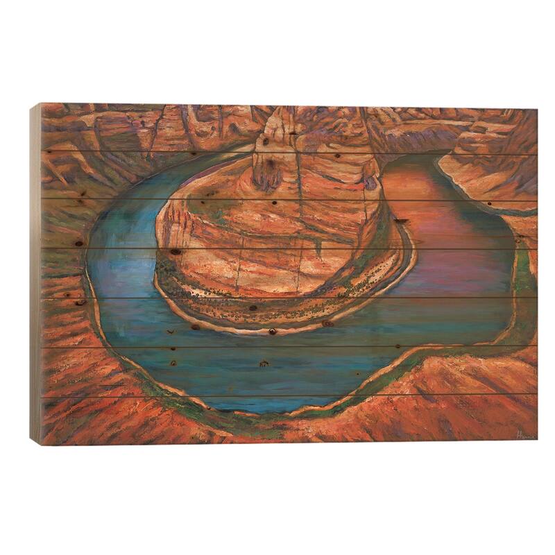 Horseshoe Bend Sunset Print On Wood by Johnathan Harris - Multi-Color - 26x40x1.5