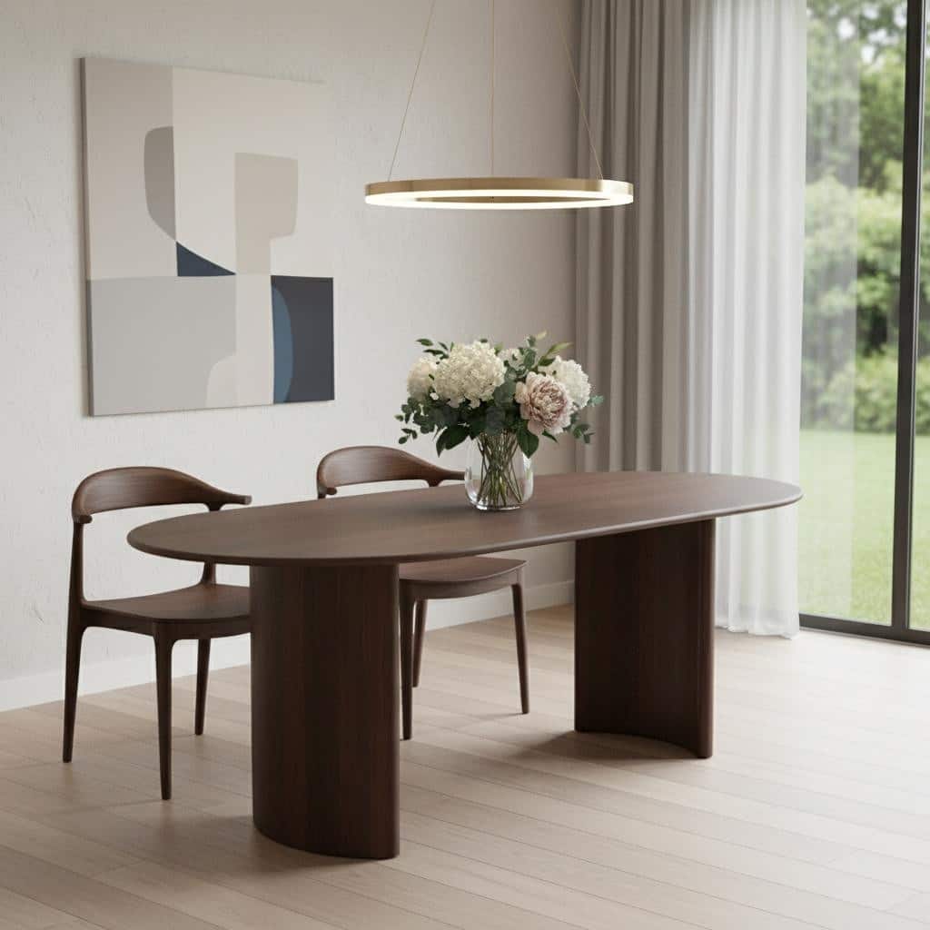 HomeRoots 66" Brown Solid Wood Double Pedestal Base Oval Dining Table - 66.30 in. x 29.64 in. x 33.15 in.