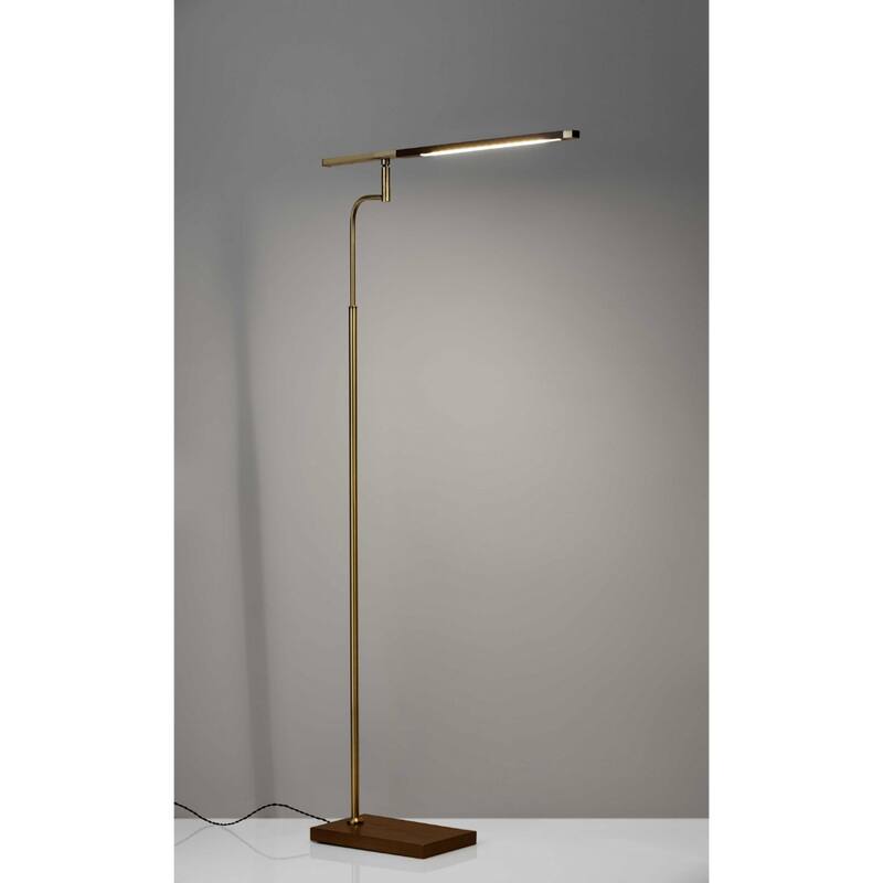 Brown Metal LED Task Floor Lamp with Brass Shade and Touch Switch - 24” x 24” x 62.5” (D x W x H)