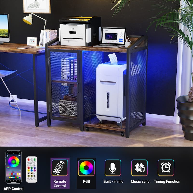 File Cabinet with Charge Station, Storage Cabinet with Paper Shredder Stand On Wheel