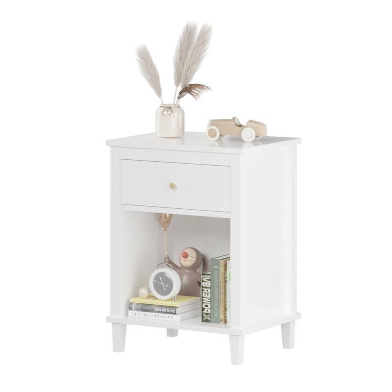 26.77''H Wooden Nightstand with One Drawer One Shelf for Kids