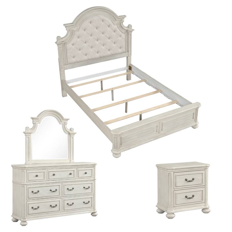 Roundhill Furniture Nelson French Traditional 4-Piece Bedroom Set, Antique White