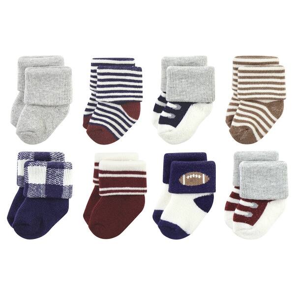 slide 1 of 1, Hudson Baby Infant Boy Cotton Rich Newborn and Terry Socks, Football 0-6 Months - Football
