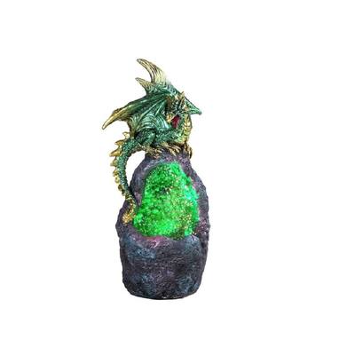 Q-Max 6.75"H Green Dragon with LED Green Crystal Stone Statue Fantasy Decoration Figurine