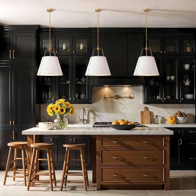 Arthur Modern Pendant Light - Metal, Fabric & Gold, Ivory White Cone Hanging Light For Mid-Century, Modern, Farmhouse Room Decor