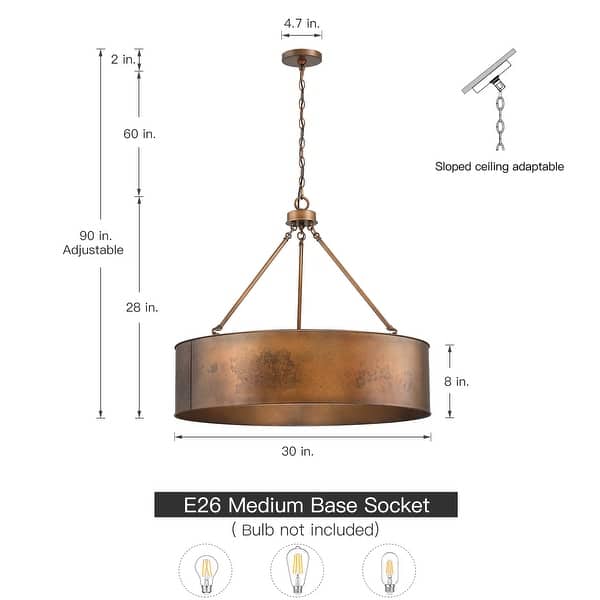 dimension image slide 1 of 2, Artisan Antique Bronze Metal Drum Chandelier