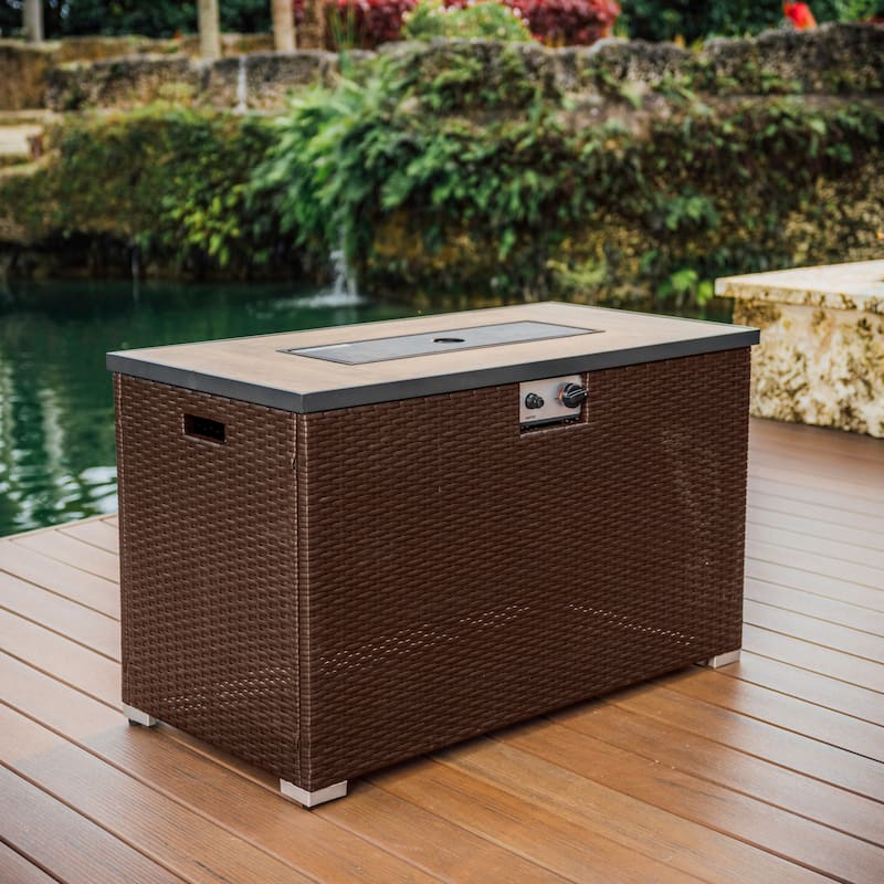 Empyrean Outdoor 43" Wicker Fire Pit Table with Glass Shield