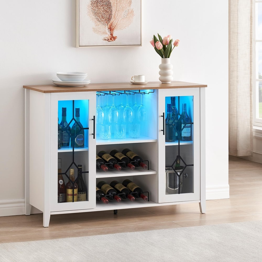 Wine Bar Cabinet with LED Light - 15.7"D x 47.2"W x 34.61"H