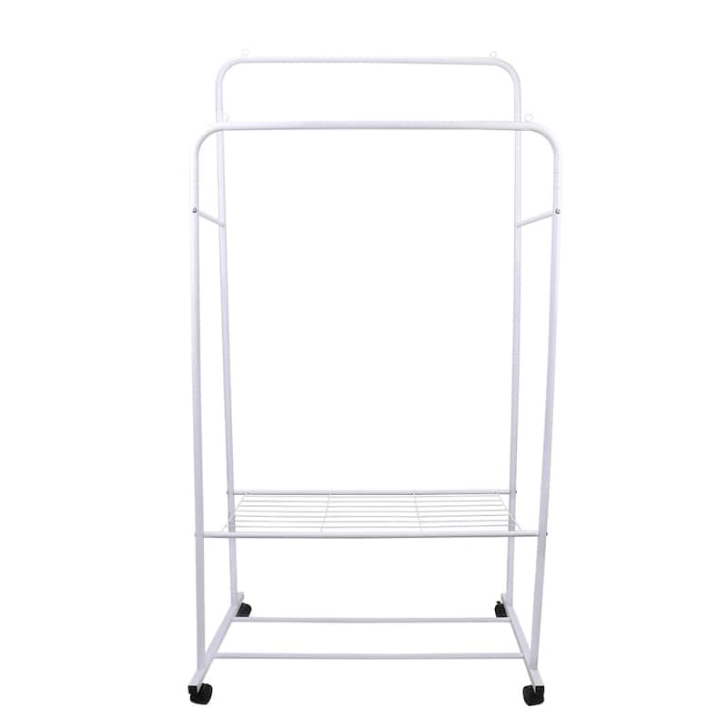 Metal Double Rail Clothes Stand on Wheels