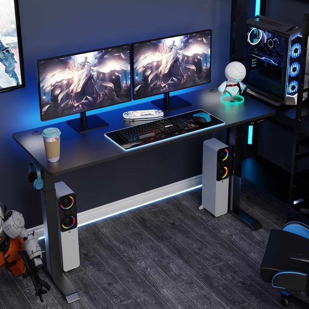 Futzca Height Adjustable Electric Standing Desk Sit Stand Computer Stand up Desk with Splice Board(Black)