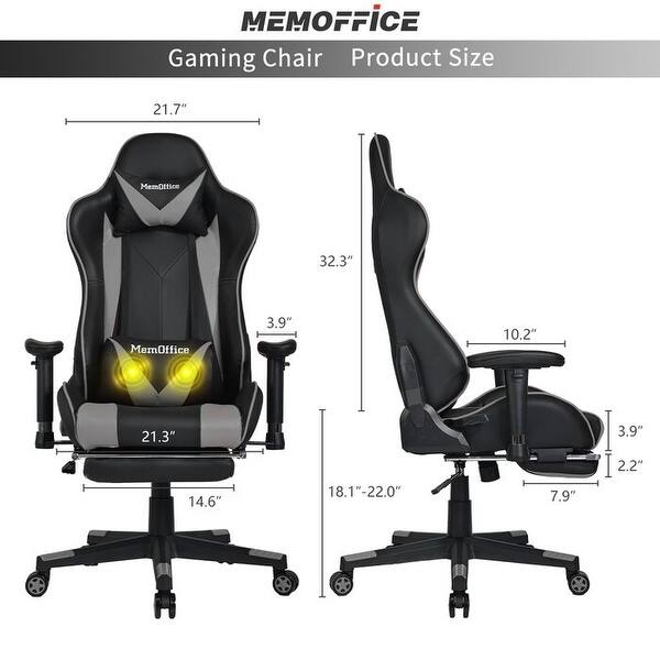 Memoffice Gaming Chair Racing Style Office Chair With Retractable Arms Adjustable Massage Lumbar And Footrest On Sale Overstock 32500155