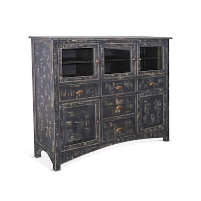 Rena Sideboard Buffet Console, 4 Doors, 5 Drawers, 59 Inch Black Wood