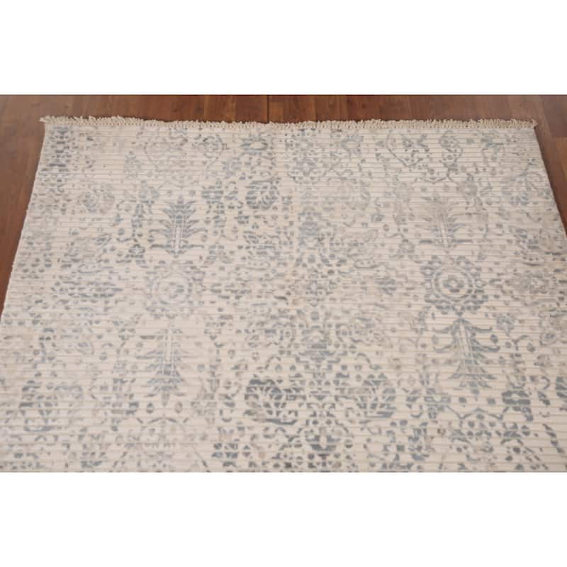Abstract Oriental Accent Rug Handmade Striped Wool Carpet - 4'0"x 5'10"