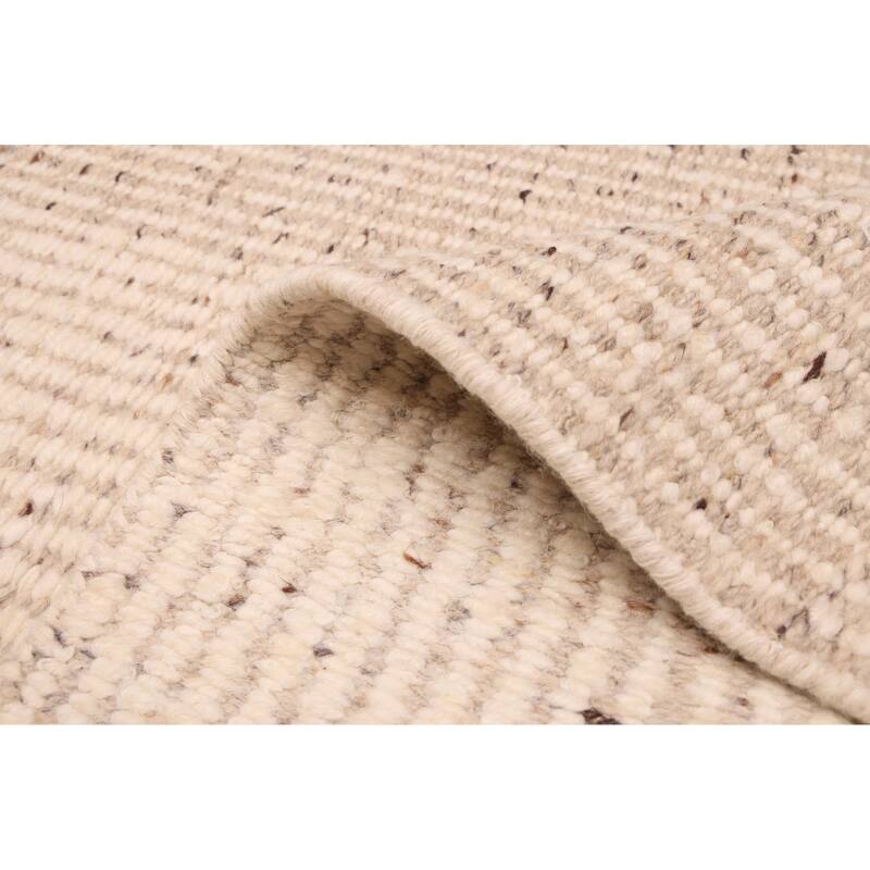 ECARPETGALLERY Hand Woven Looma Cream Wool Rug - 7'11 x 9'11