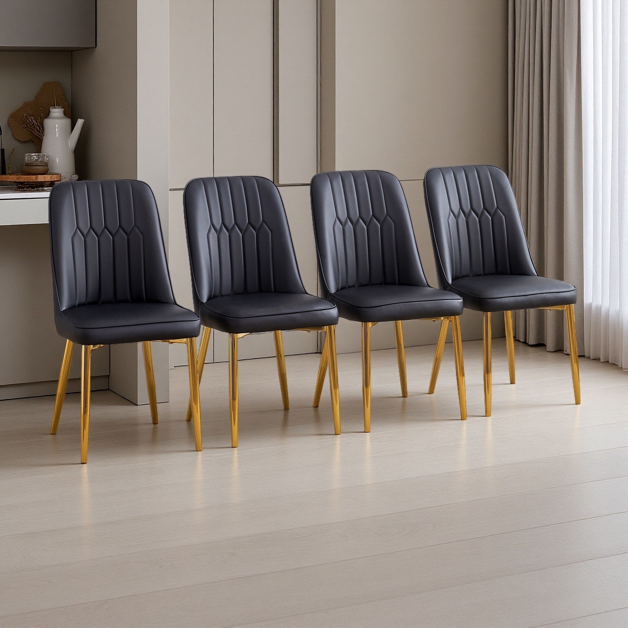 35"H Set of 4 PU Leather Dining Chairs with Curved Back & Metal Legs